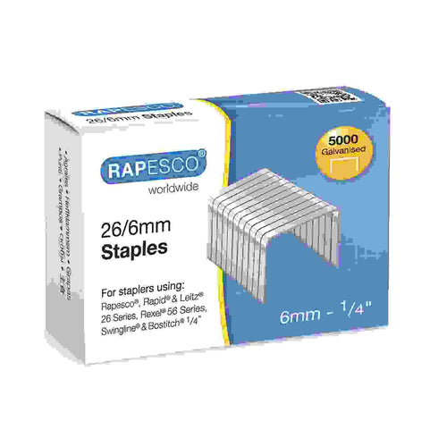 Galvanised Staples 26/6 - RAPESCO Pack of 5000 ROPS11662Z3